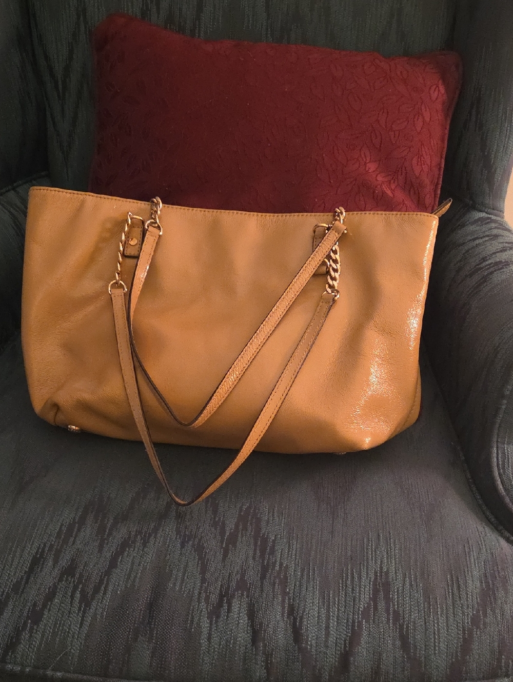 Michael Kors Tan Leather Tote with Gold Chain Details
